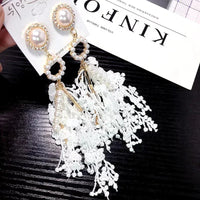 Flower Pearl Long Earrings