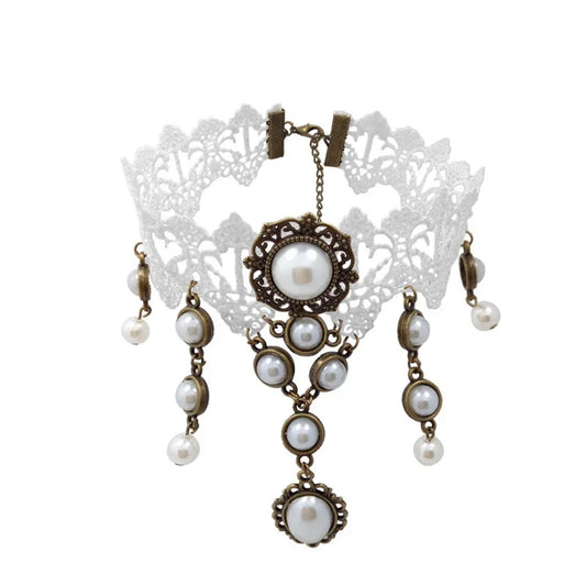 Bride White Pearl Lace Necklace