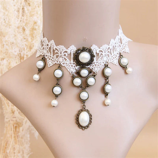Bride White Pearl Lace Necklace